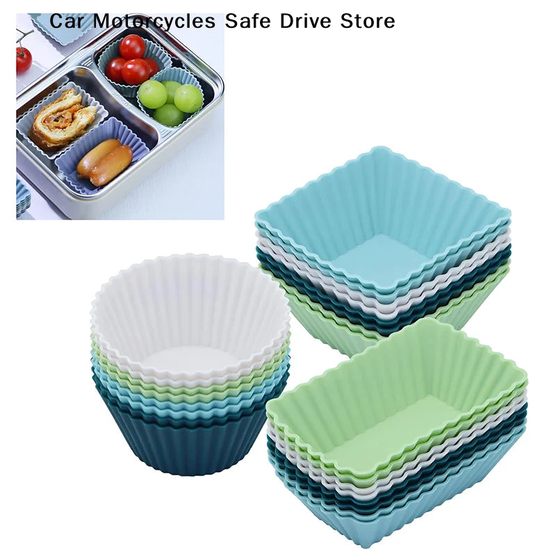 M12pcs Reusable Silicone Cupcake Baking Cups Non-stick Muffin Liners