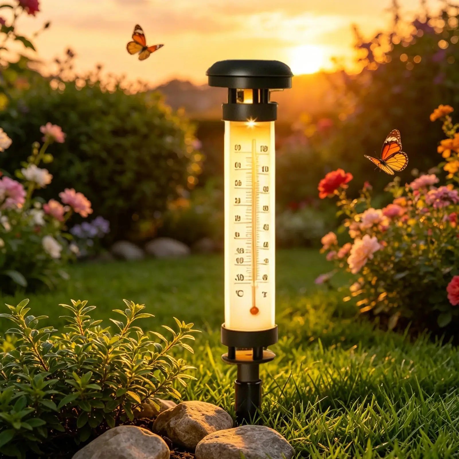 Solar Lights Pathways Waterproof Solar Temperature Gauge Lights Patio Outdoor Temperature Gauge For Garden Lawn Backyard House Zpaxo