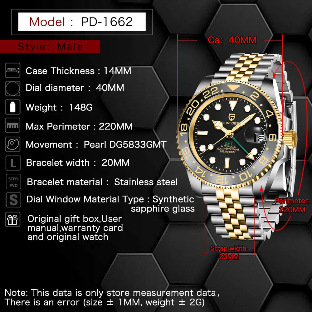 New GMT Watch PAGANI DESIGN 40mm Men Wristwatch Classic Luxury Mechanical Watches Top Brand 100M Waterproof Watches for Man 2026 Zpaxo