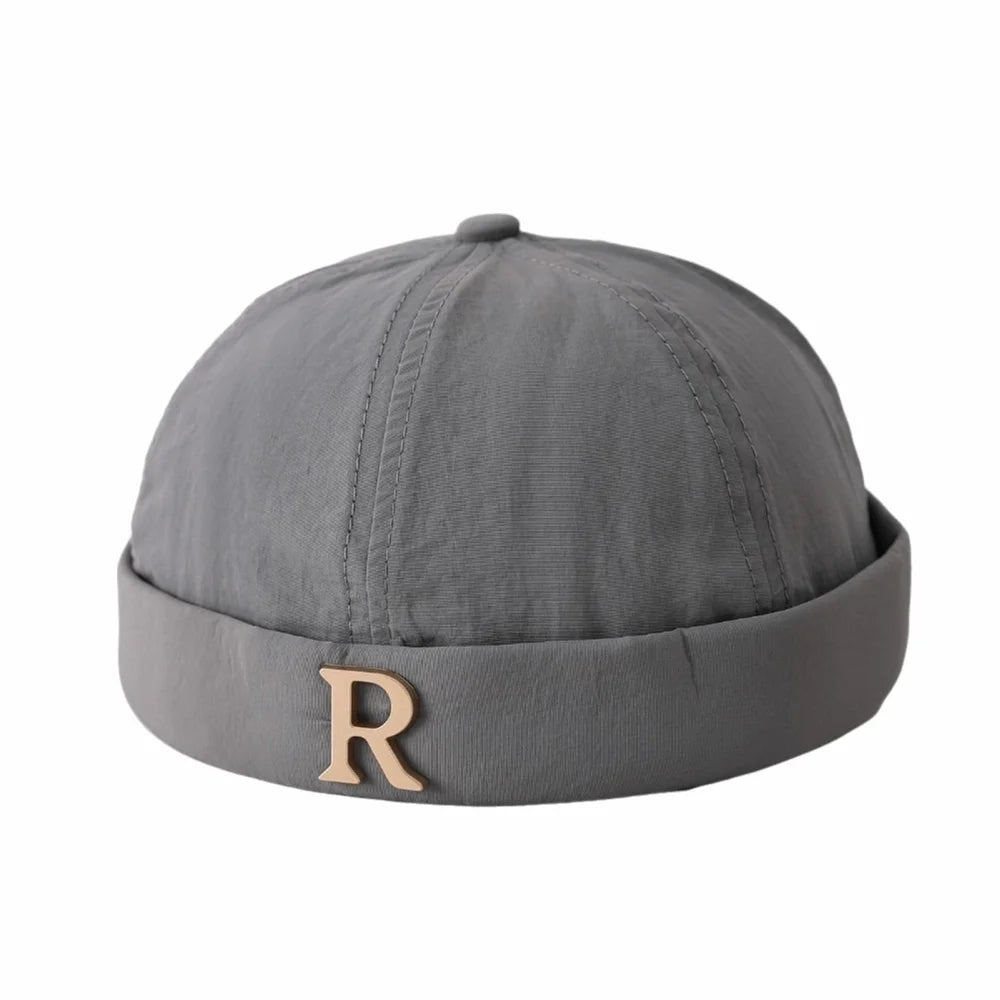 Fashion R Letter Brimless Docker Cap Lightweight Breathable Beanie Hat Quick Drying Sun Protection Landlord Hat Spring Zpaxo