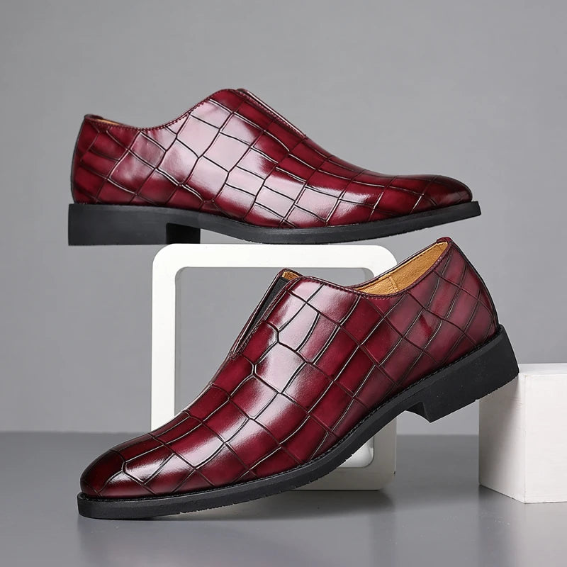 Mens Classic Temperament Brown Crocodile Embossed Leather Loafers Zpaxo
