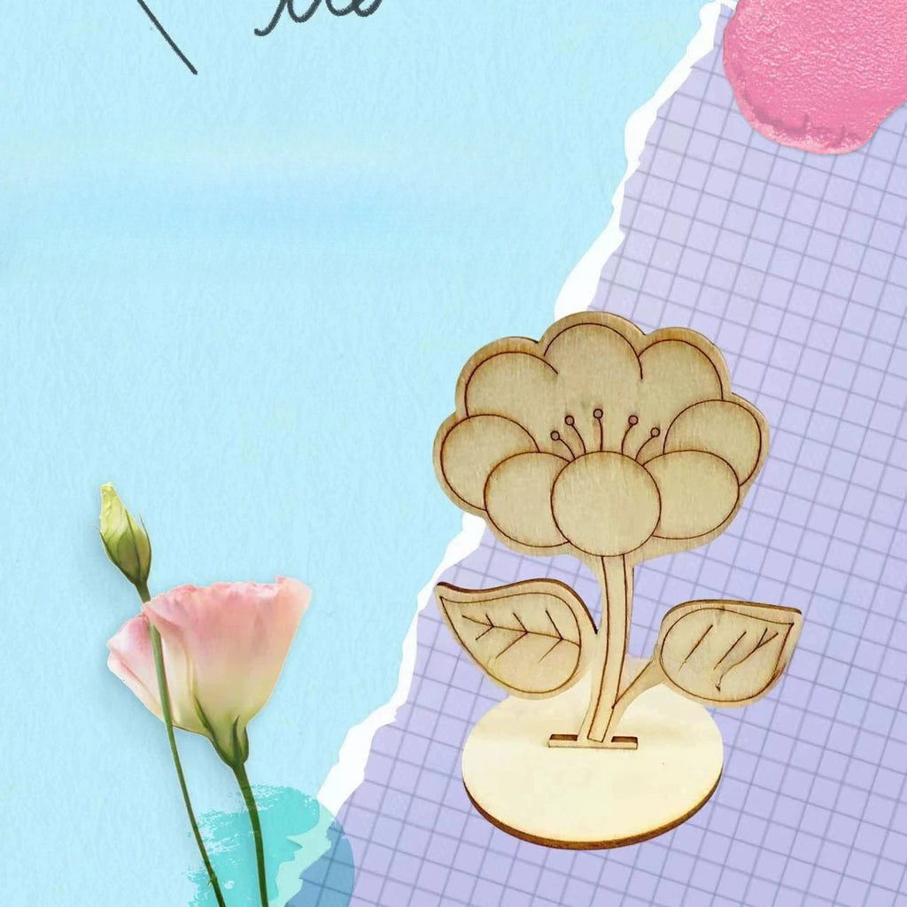 6Pcs/Set Rose/Lily/Sunflower Wooden Ornament Wood DIY Painting Crafts For Spring Happy Easter Party Table Decoration Supply Zpaxo 1pcs