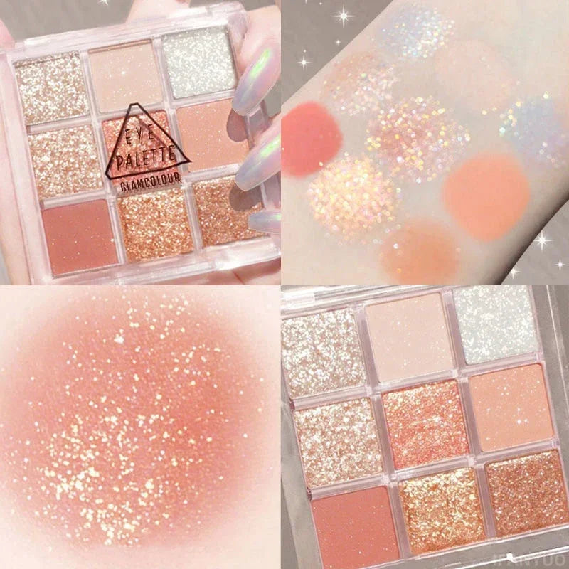 12-Color Fine Glitter Eyeshadow Palette Sparkling Pearl Sequins Pink