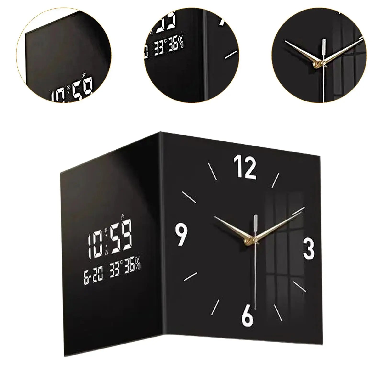LED Double Sided Corner Wall Clock Wooden Modern Design Backlight Zpaxo