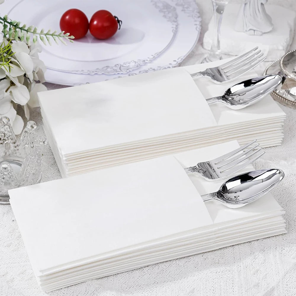 25/50Pcs Disposable Paper Napkins with Flatware Pocket Built-in Flatware Pocket for Wedding Party Dinner Zpaxo