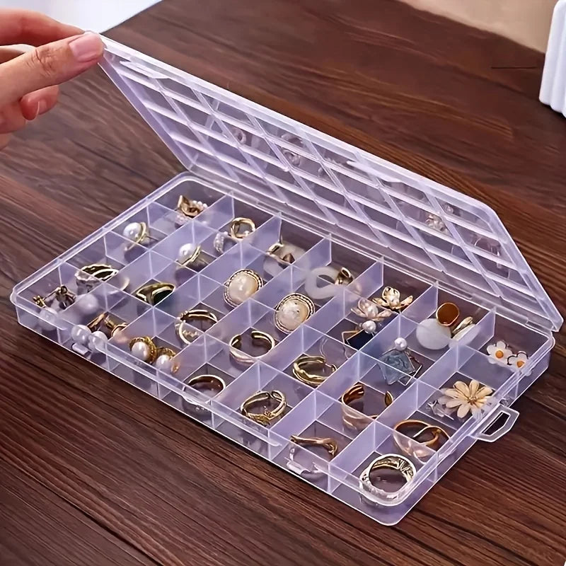 24-Grid Transparent Plastic Storage Box Lid Durable Multi-compartment