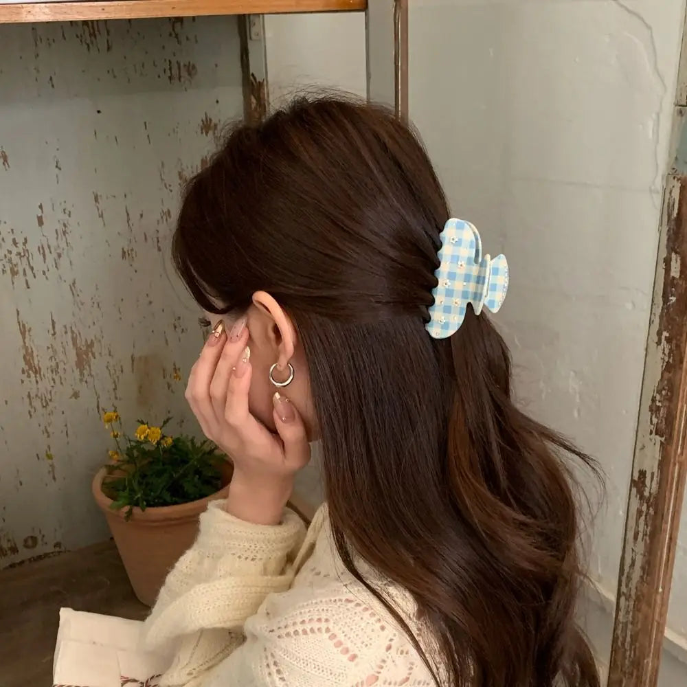 New Diamond-Studded Acetate Hair Claw Butterfly Shape Floral Pattern Hair Clip Sweet Style Elegant Shark Clip Back-Head Updos Zpaxo