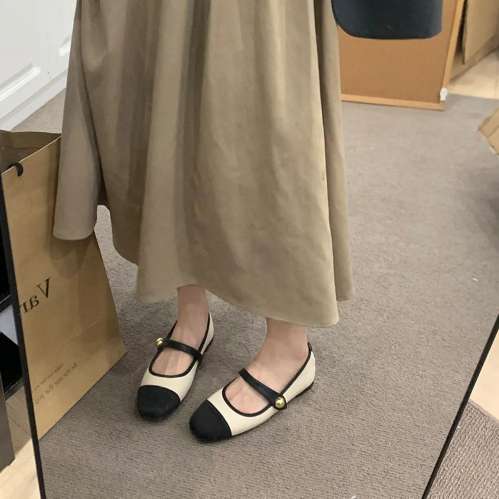 Women Flat Shoes Fashionable Versatile Square Toe French Mary Jane