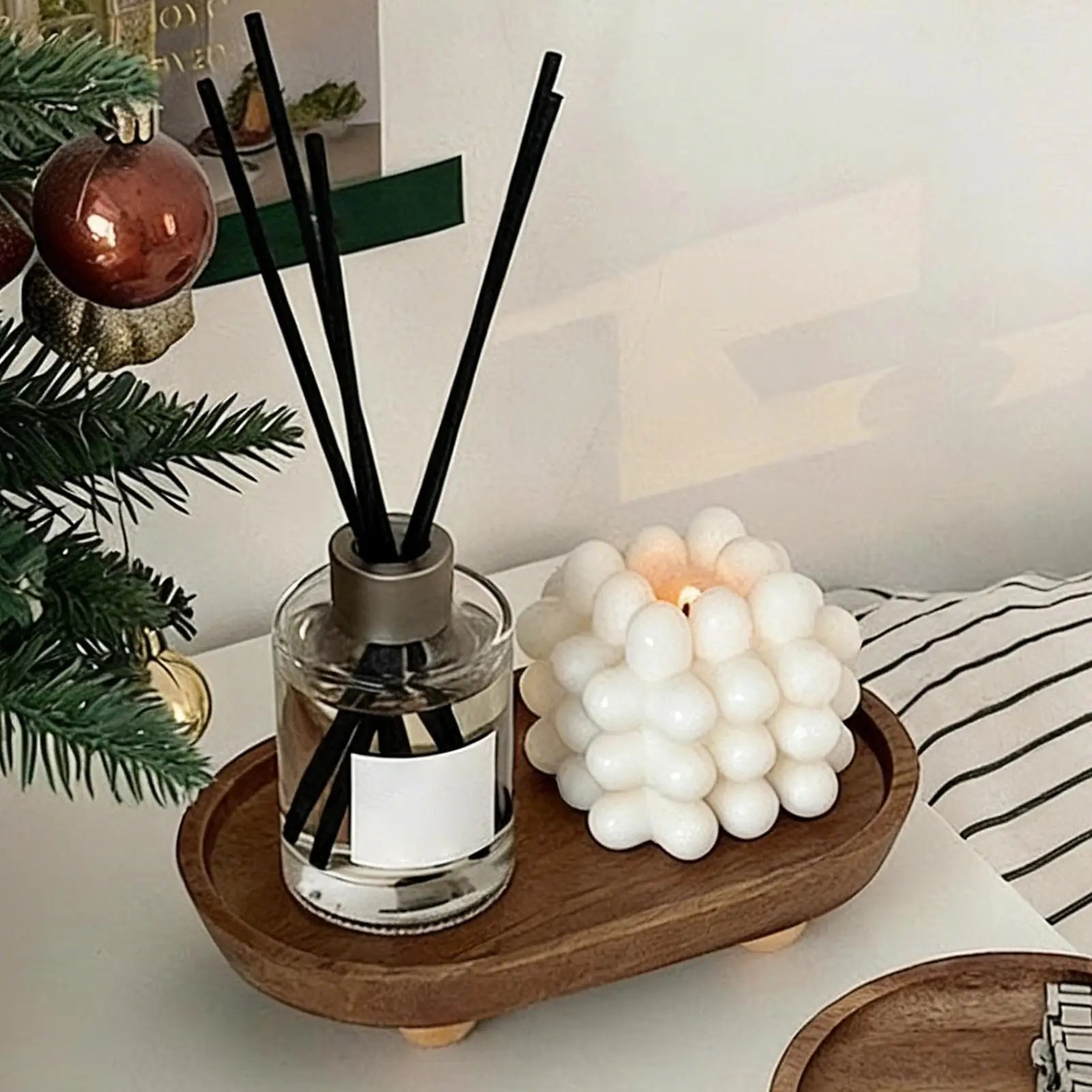 Risers Decor Oval Small Wooden Pedestal Perfumes Display Stand Home