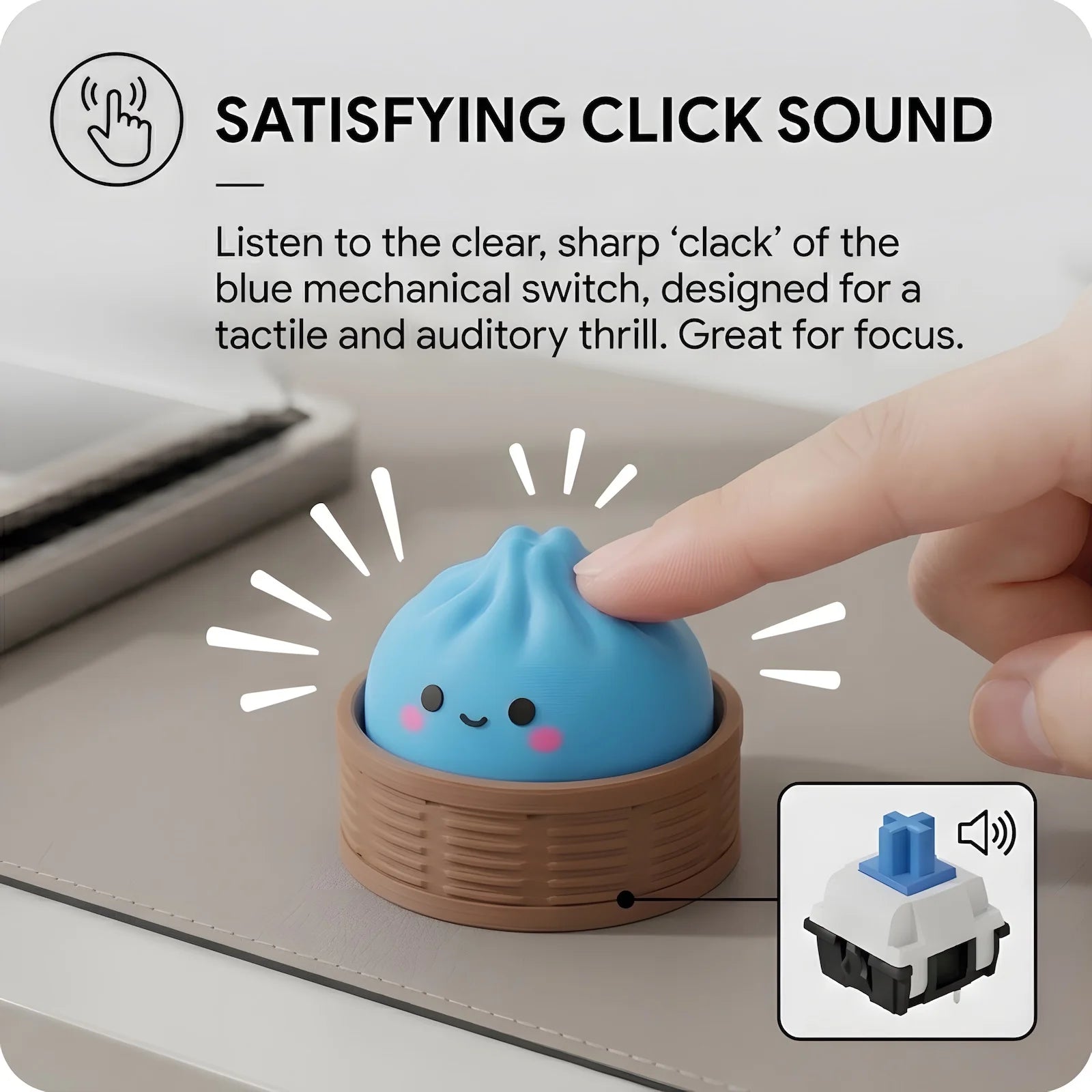 3D Printed Cute Steamed Bun Keychain Mechanical Keyboard Blue Switch