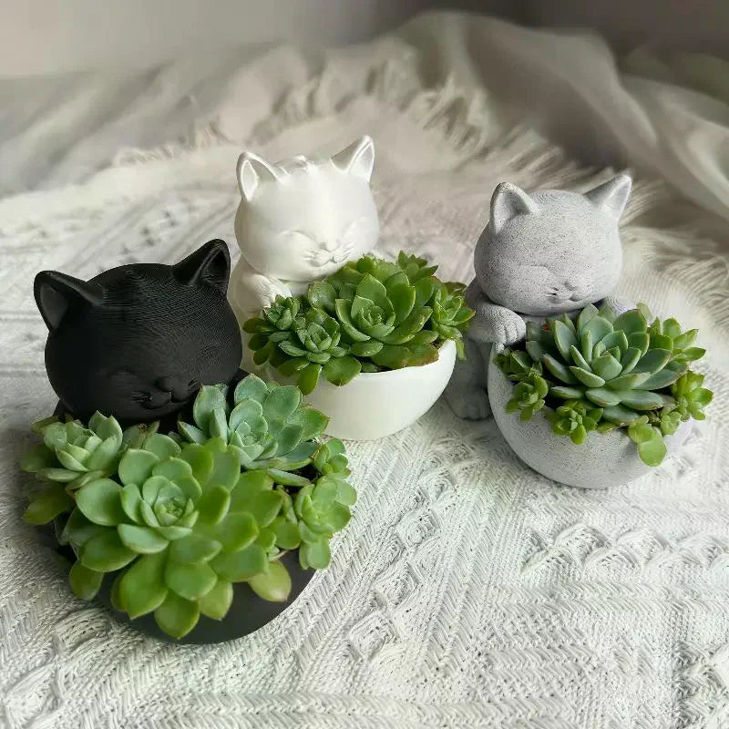 Cat-Shaped Pot With Drainage Holes Uniquely Designed For Succulents Small Flowers And Cacti Bedroom Offices Desktop Ornament Zpaxo