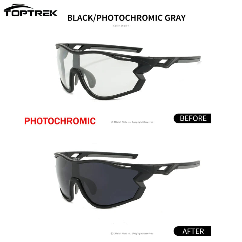 Toptrek Polarized Photochromic Cycling Sunglasses UV400 Sports Glasses Men Women Windproof Eyewear for MTB Road Bike Outdoor MTB Zpaxo 04 Black Gray