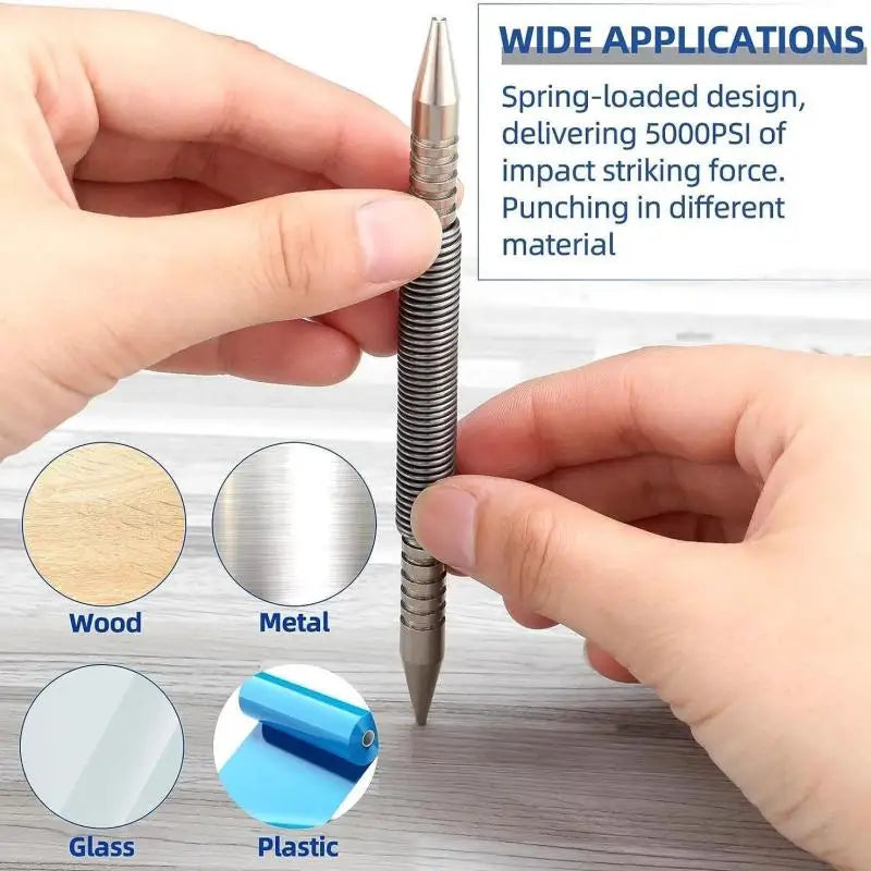 Spring Center Punch Woodworking Metal Drill Hammerless Dual Head Nail Zpaxo