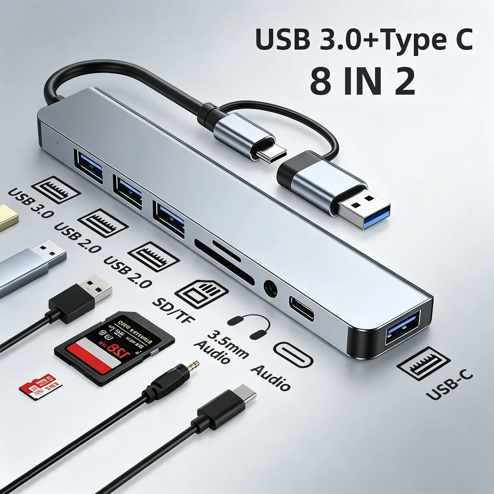 7-in-1 USB 3.0 Type-C Hub Docking Station | SD TF Audio USB-C Docking Hub Zpaxo