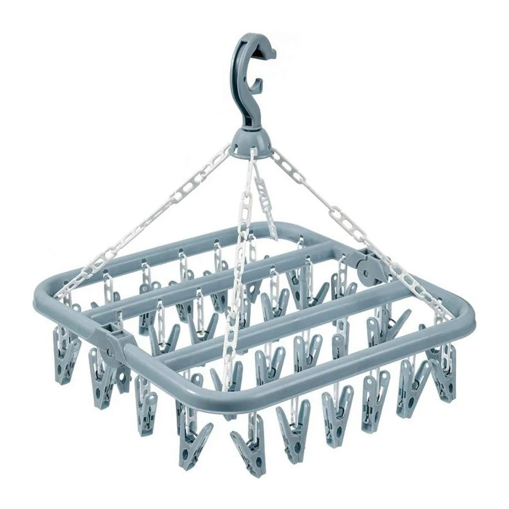 Clothes Drying Hanger with 32 Clips / 8 Clips Socks Underwear Drying Folding Laundry Hanging Rack Zpaxo