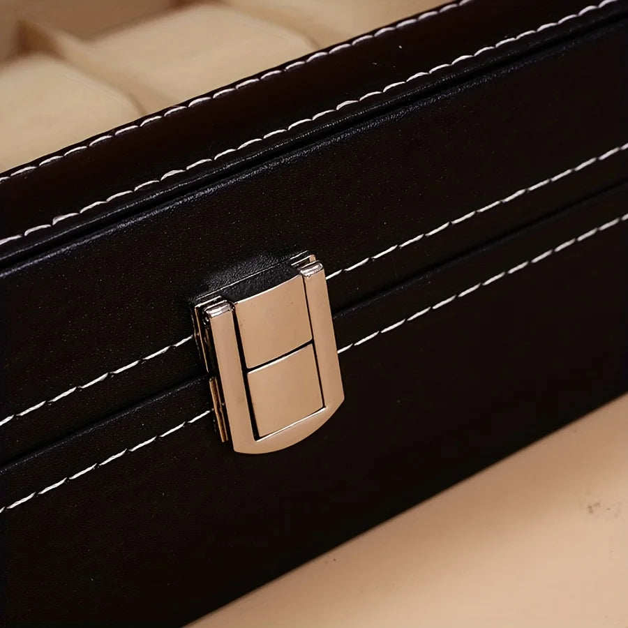Watch Organizer 12-Slot Display Case Lock Removable Pillows Synthetic