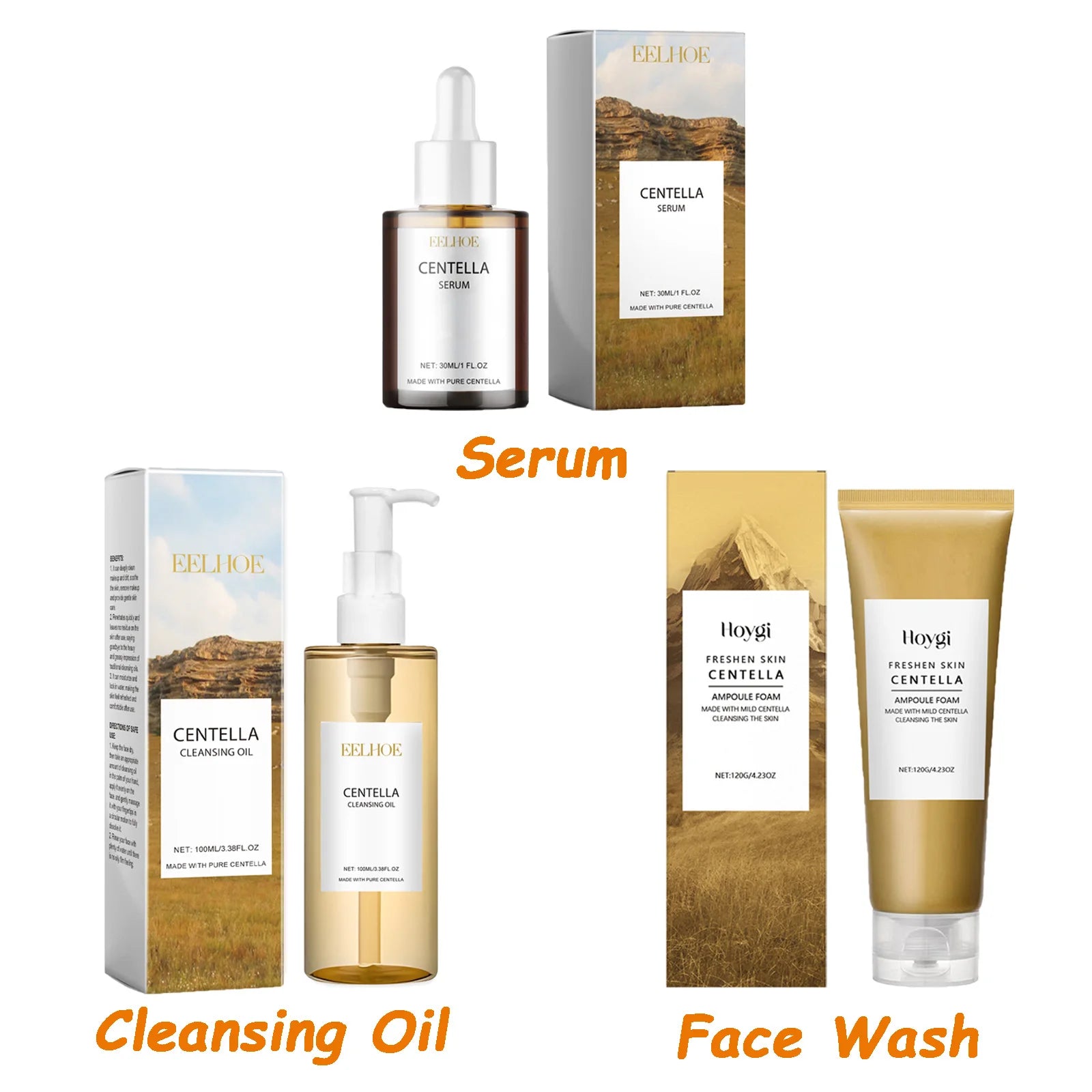 Centella Skin Care Set – Serum, Face Wash & Cleansing Oil Skin Care Set Zpaxo 3 IN1