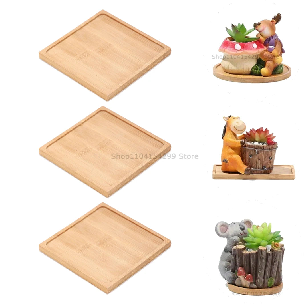 Flower Pot Trays Dish for Plant Vase Bamboo Tray Wooden Bottle Tray Bathroom Shampoo Shower Gel Organizer Jewelry Storage Tray Zpaxo Square-3pcs