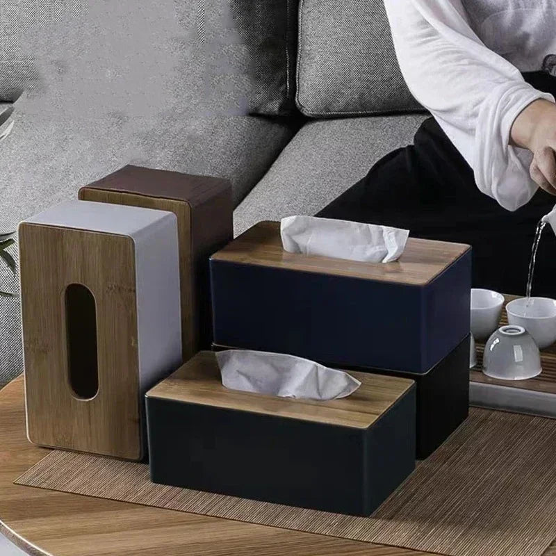Bamboo Tissue Box Holder Napkin Organizer Countertop Table Ideal