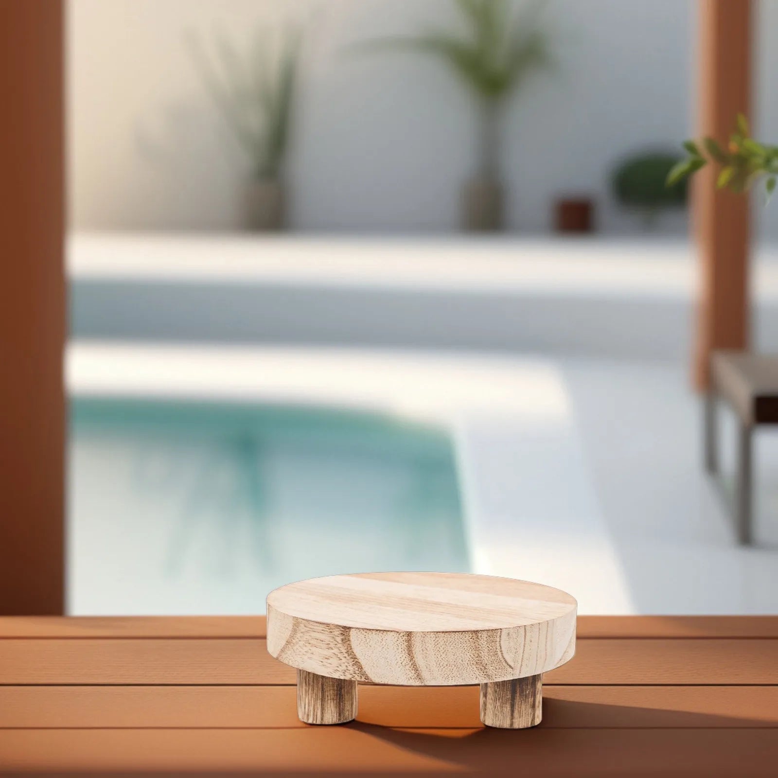 Small Wooden Plant Stand Indoor Round Rustic Wood Display Stand for Succulents Plants Bathroom Toiletries Perfume Organizer