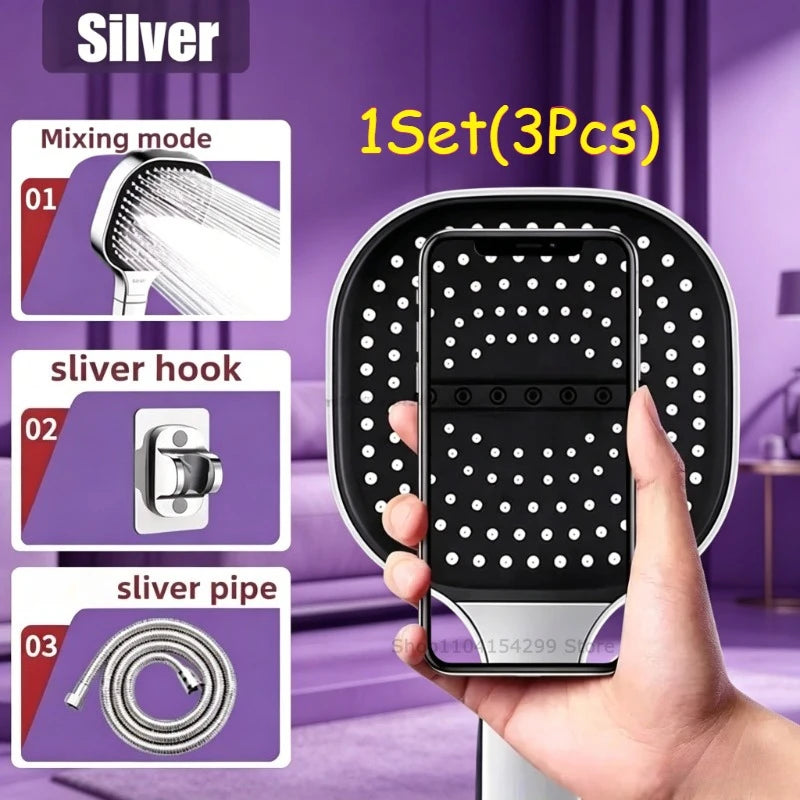 3-mode Handheld Water Saving Shower Shower Faucet Complete Bathroom Showers Set Shower Kit with Large Water Outlet Household Use Zpaxo Silver set