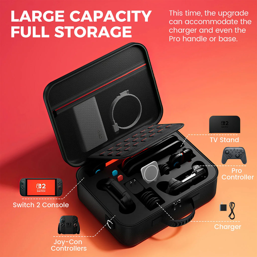 Large-Capacity Switch 2 Full Set Storage Bag with Stress-Resistant Fall-Resist Handle Charger Carrying Case for Gaming Accessori Zpaxo