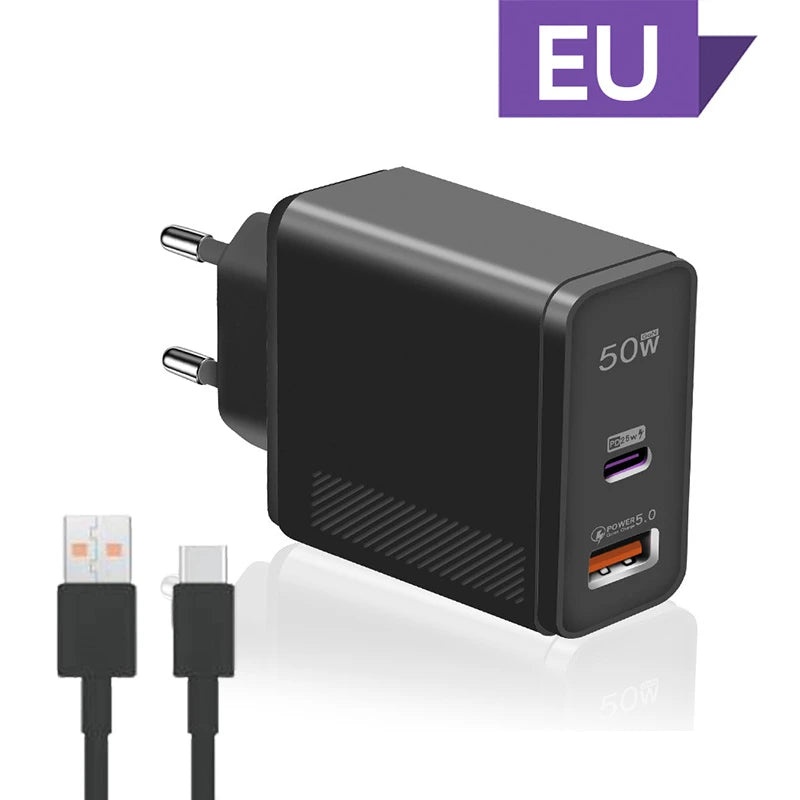 50W Dual Port USB C Fast Charger Samsung Xiaomi Huawei Iphone Oneplus