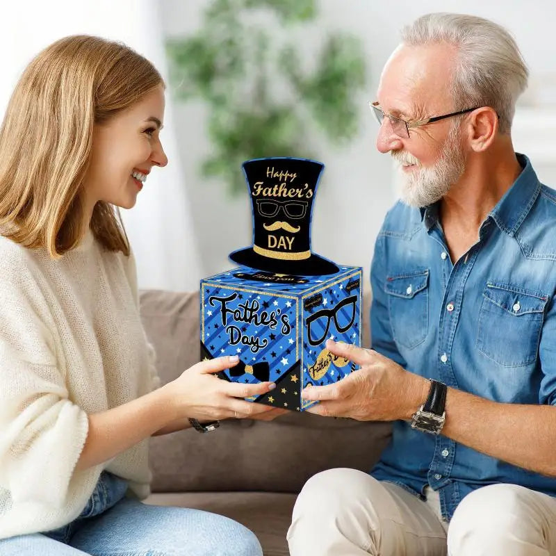 Blue Striped Money Pull Box – Funny Cash Gift Box for Dad