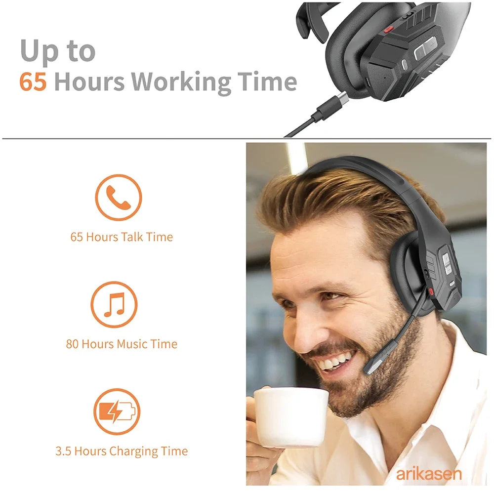 Trucker Bluetooth Headset Tri-mic Noise Cancelling Mute Button 65Hrs