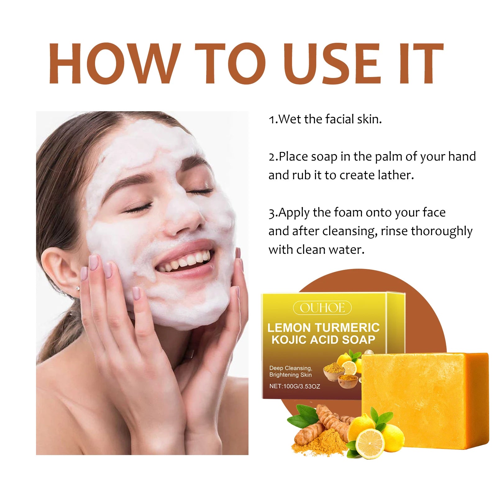Lemon Turmeric Kojic Acid Brightening Soap | Fade Dark Spots Brightening Bar Soap Zpaxo