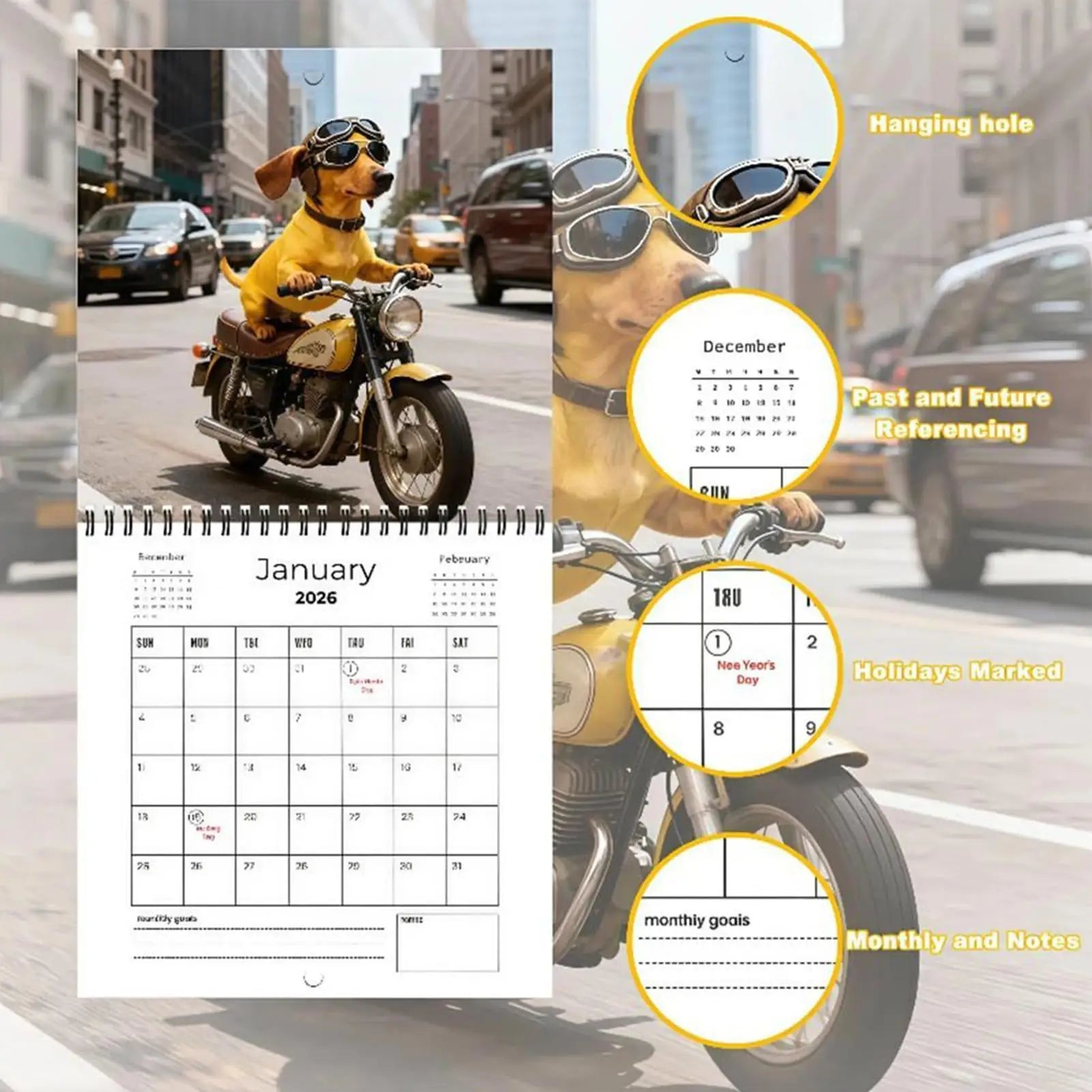 Dachshund Dog Wall Calendar 2026 Weekly Monthly Planner Appointment