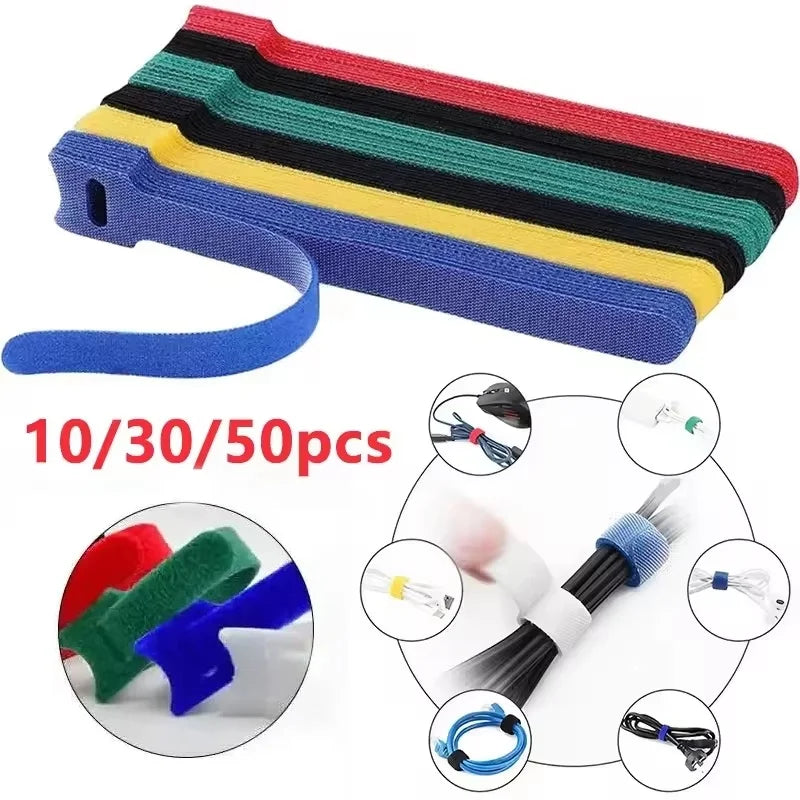 10 30 Multi-functional Detachable Cable Ties USB Organizer Reusable