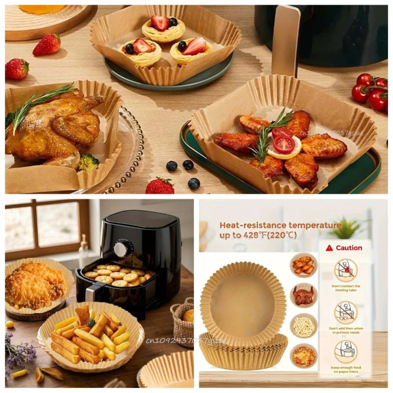Disposable Paper Air Fryer Square Round Baking Paper Barbecue Plate NonStick Mat Kitchen Oven Oil Absorbing Paper Tool Zpaxo