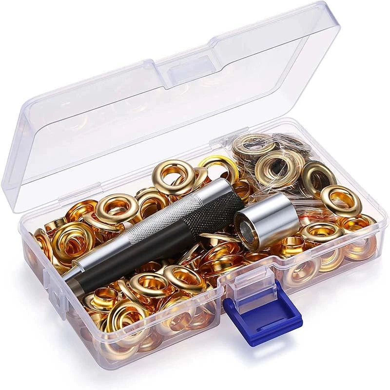 Grommet Tool Kit 100 Sets Grommets Eyelets 6mm 10mm 12mm 14mm Inside Diameter Silver for Clothes Shoes Bag Leather Crafts DIY Zpaxo