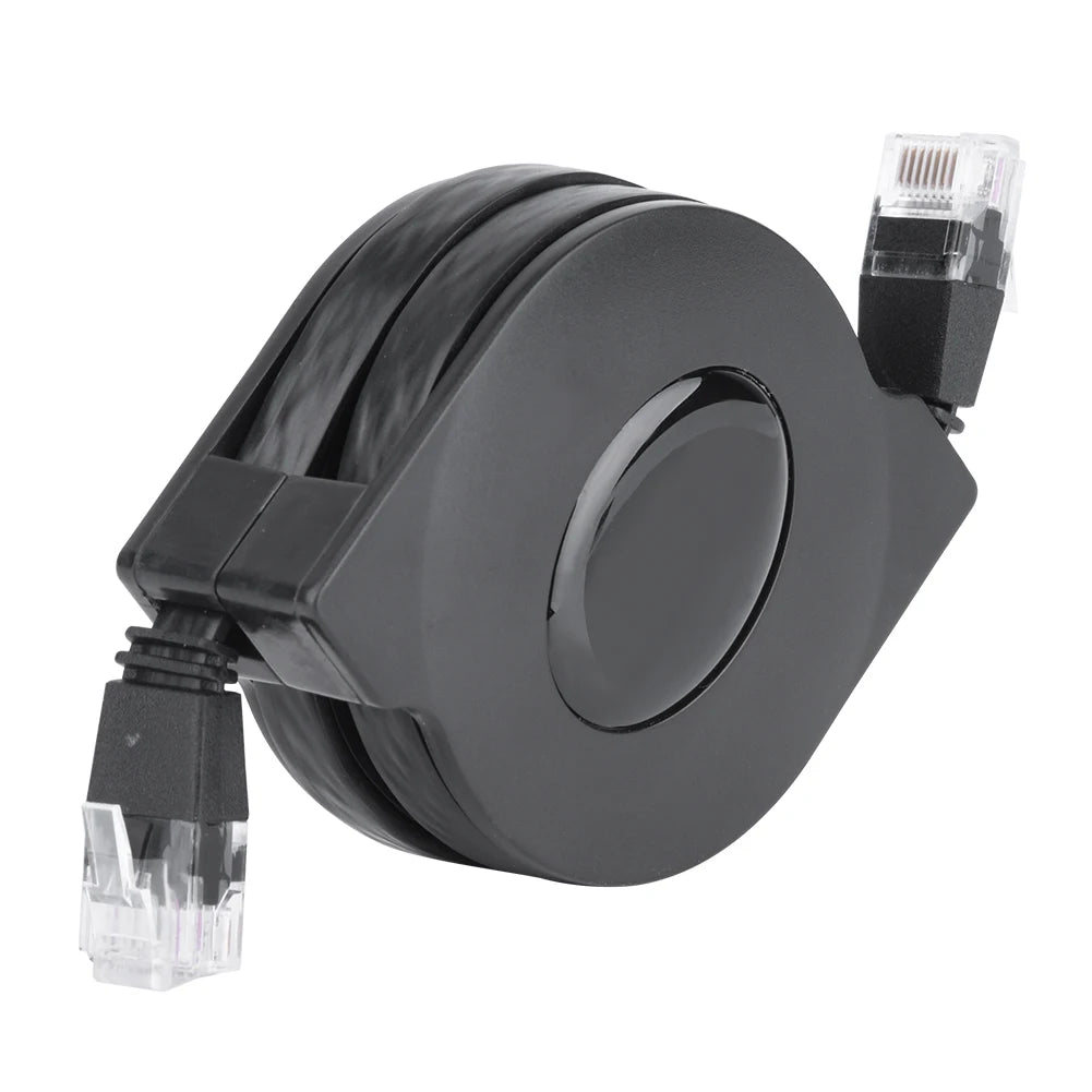 Adjustable Retractable CAT6 RJ45 Lan Network Cable Cord Black 2m