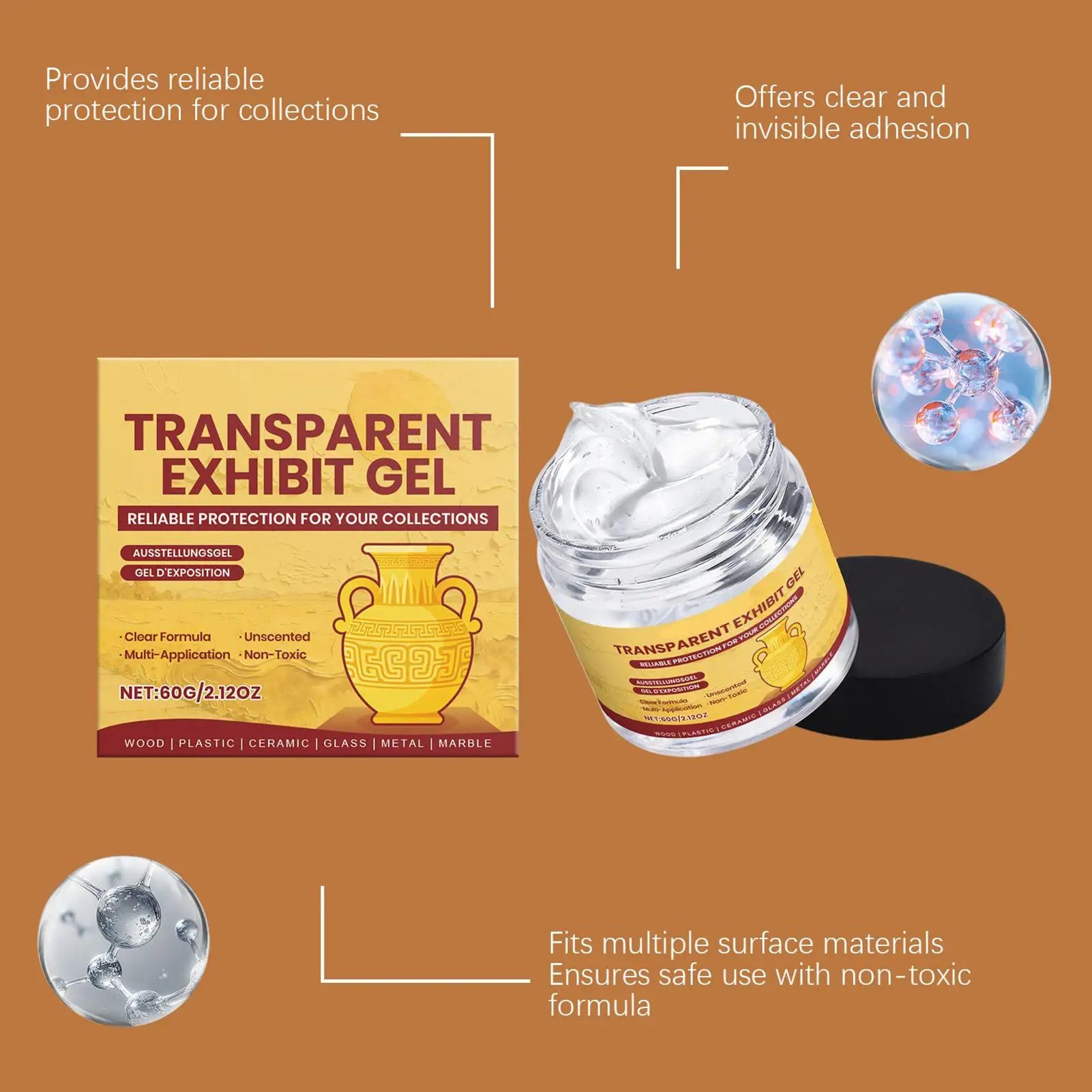 60g Museum Gel Clear Removable Museum Paste Putty Wax Removable Reusable No Residues Clear Adhesive Exhibits Putty Clear Gel Zpaxo