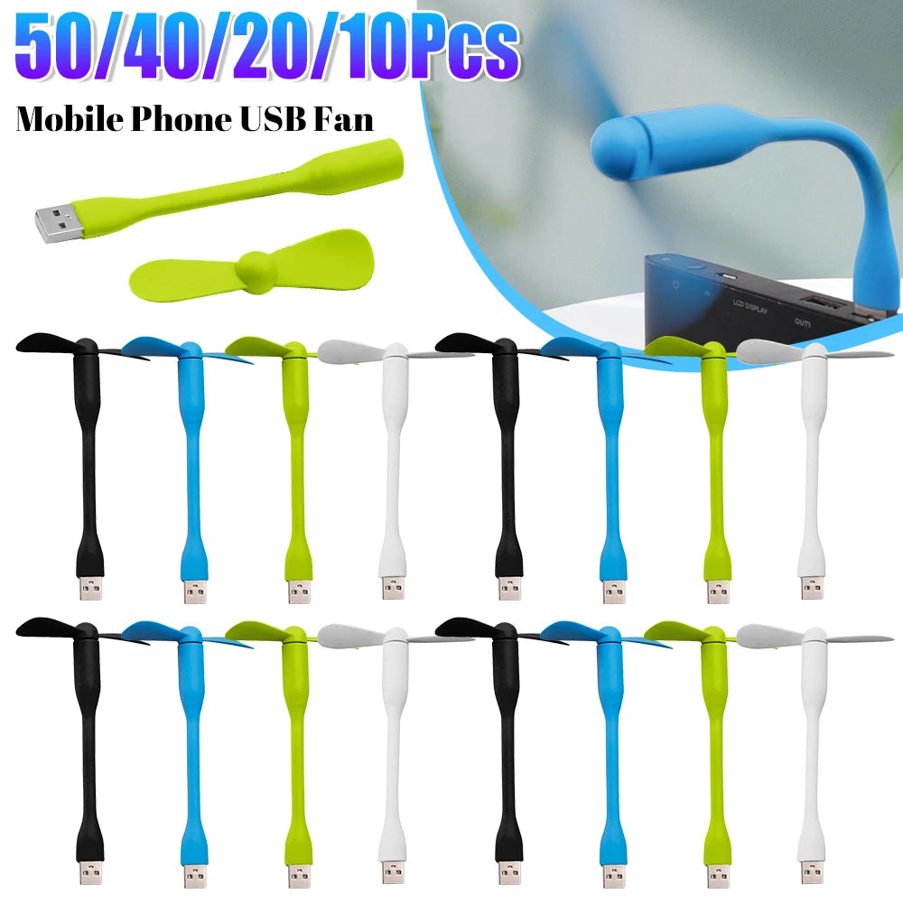 1-50pcs Flexible Portable Mini Fan for Power Bank Notebook Computer Summer Travel Cooling Cooler Mobile Phone USB Gadgets Fans Zpaxo