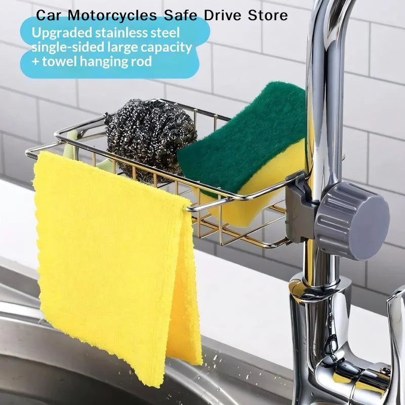 Kitchen Stainless Steel Sink Drain Rack Sponge Storage Faucet Holder