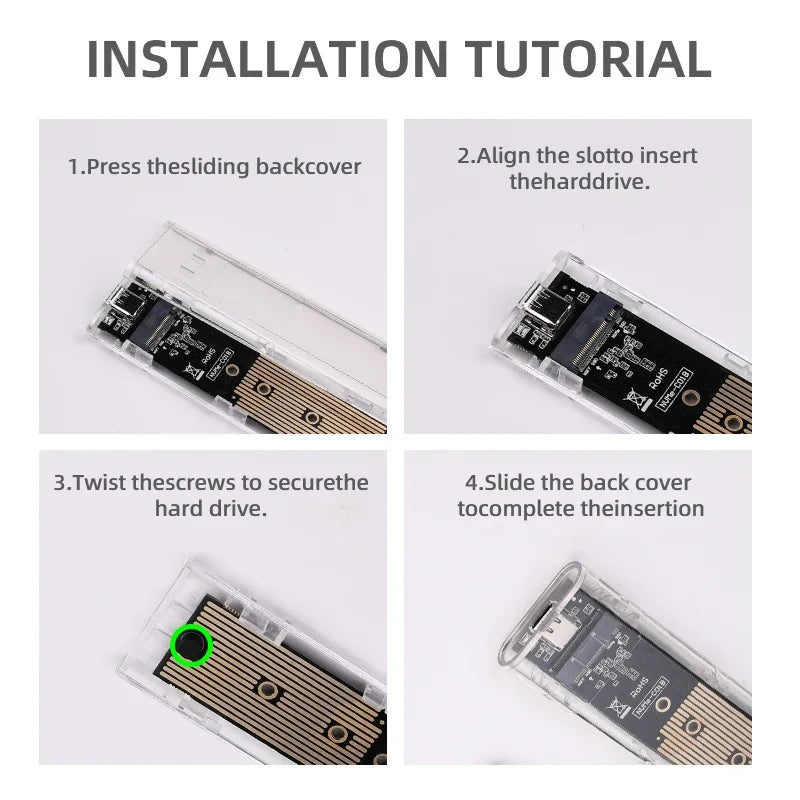 M.2 NVME PCIe NGFF SATA Dual Protocol SSD Case Clear USB Type C 10Gbps PCI-E M2 SSD Transparent External Enclosure Hard Disk Box Zpaxo