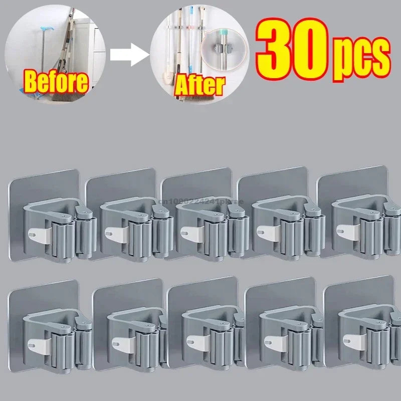 Household Bathroom Non Perforated Mop Holder, Broom Holder, and Card Holder Self-adhesive Mop Holder Kitchen Accessories Zpaxo 30pcs-Grey