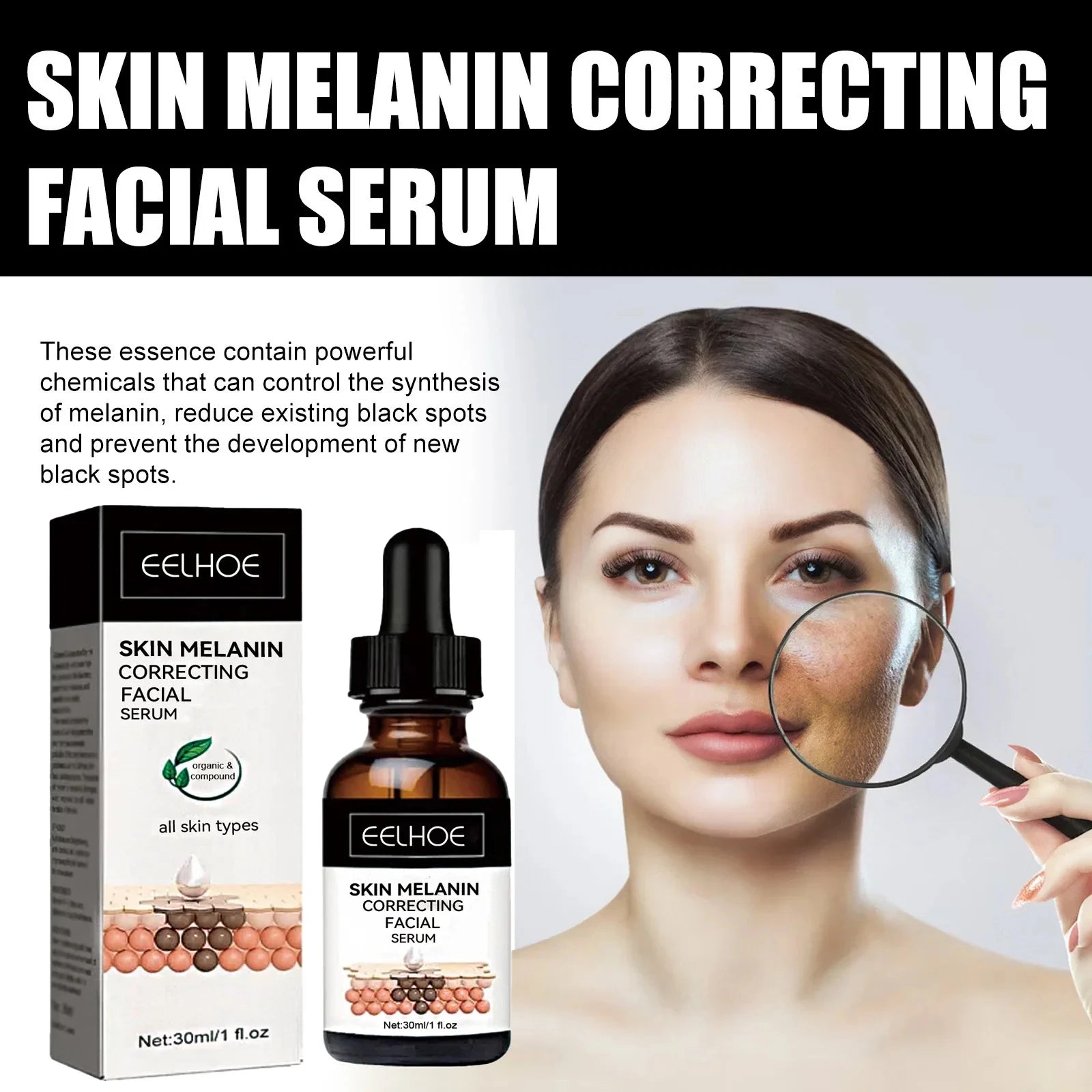 Melanin Correcting Facial Serum Fade Dark Spots Anti Freckle Lightening Pigment Blemish Niacinamide Brightening Face Serum Zpaxo