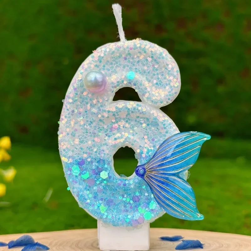 New DIY Digital Birthday Candles Cake Mermaid Tail Glitter Candle Decoration Baking Supplies for Wedding Anniversary Celebration Zpaxo 6