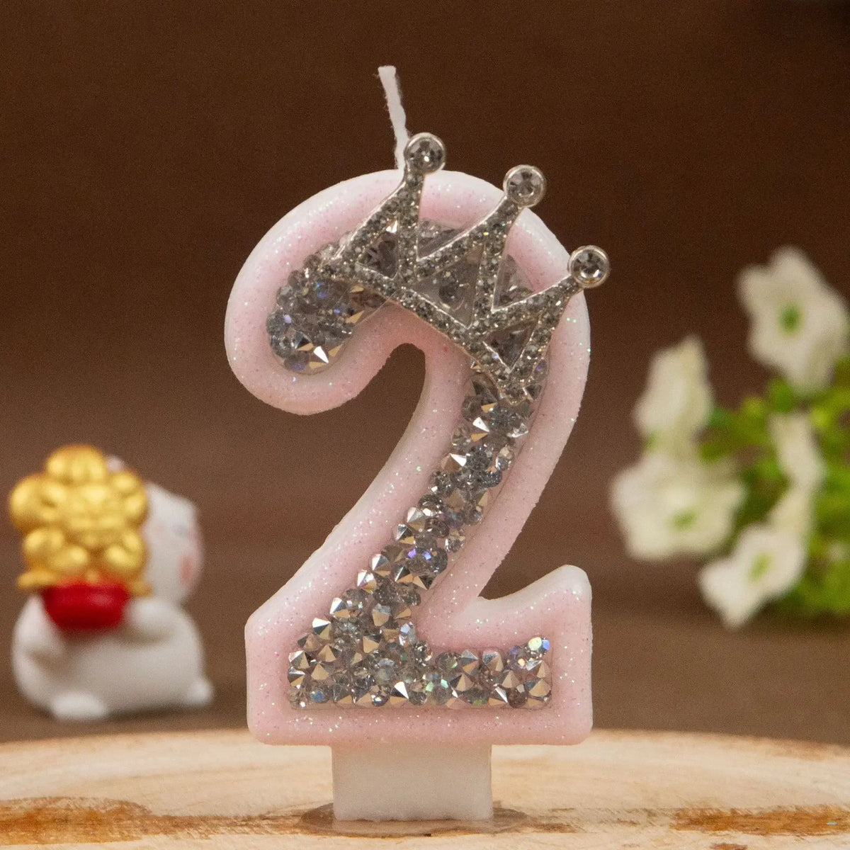 0-9 Pink Glitter Number Candle Silver Rhinestone Crown Kids Birthday Zpaxo Digit 2 B15257C