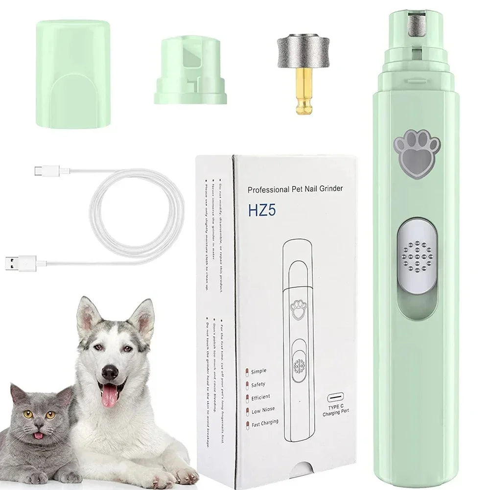 Electric Dog Nail Grinder Pet Nail Clipper USB Rechargeable Pet Nail Trimmers Painless with Polisher Wheel for Small/Large Pets Zpaxo Green