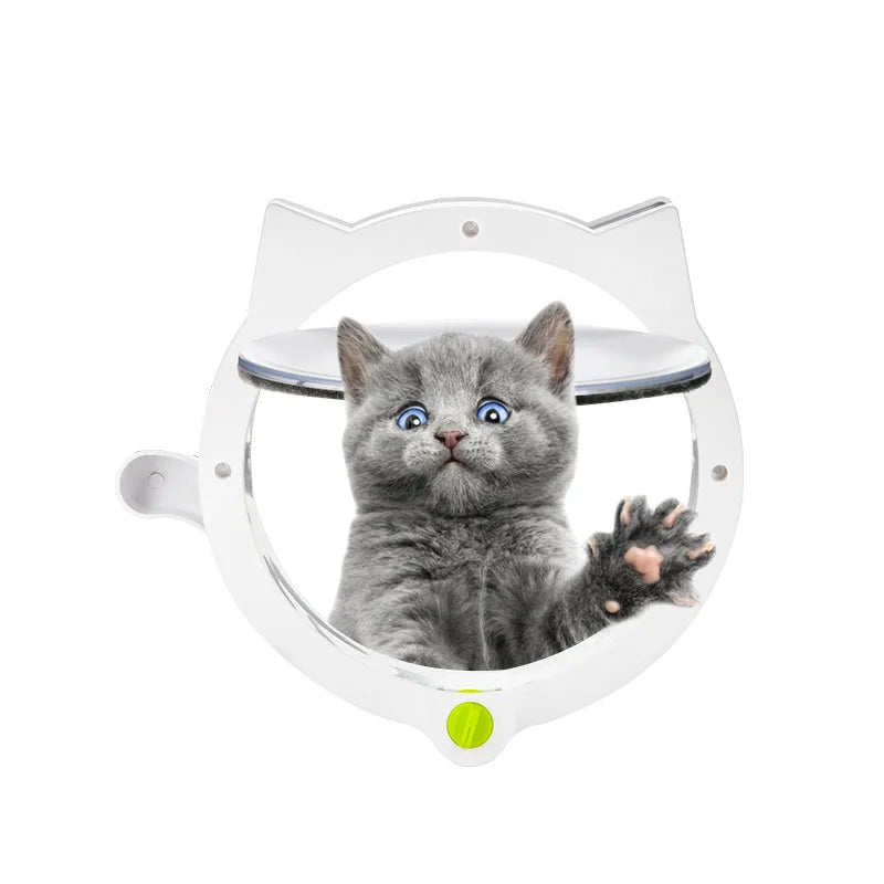 Small Round Cat Door 4-way Lock Pet Plastic Window Lockable Safe Gate