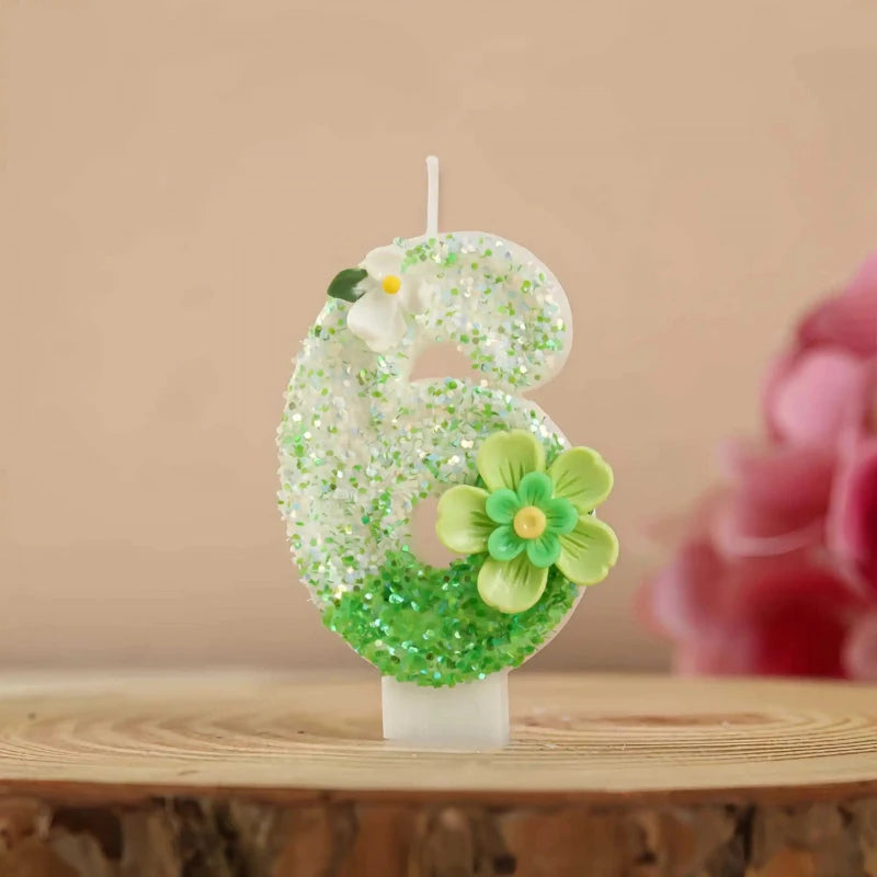 Forest-themed Glitter Flower Number 0-9 Birthday Candles Baby's First