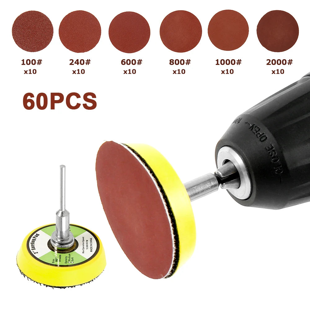60pcs 2 In Polishing Pad Alumina Sanding 100-2000 Grit Drill Grinder Rotary Tools Accessories Sanding Paper Disc Pads Quick Chan Zpaxo