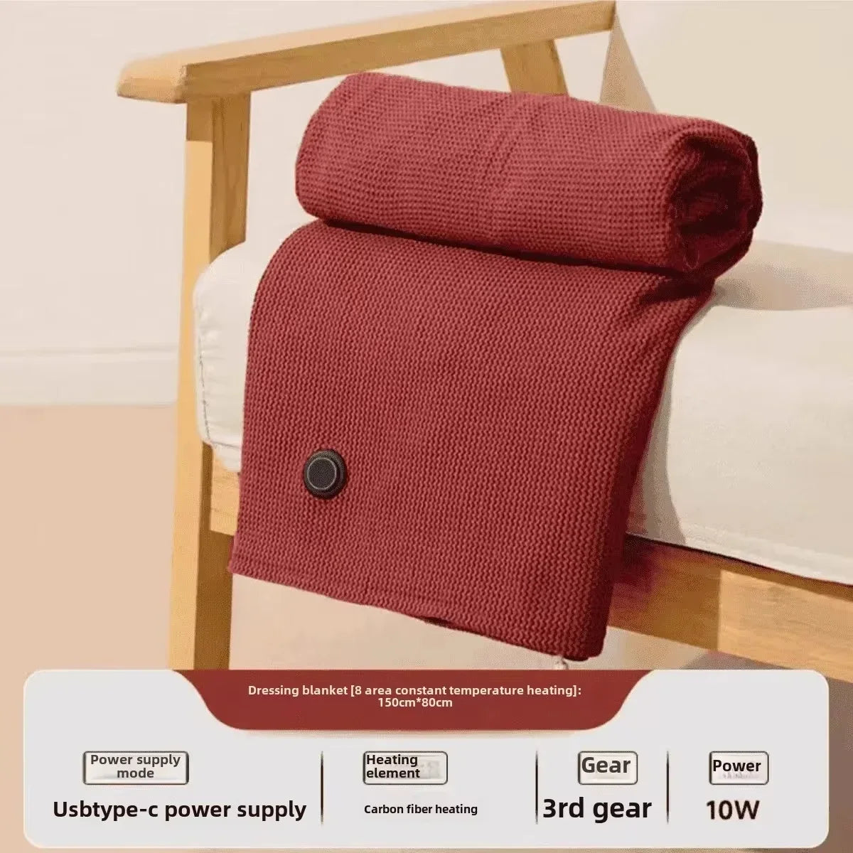 USB Electric Heated Blanket – 3 Heat Levels, Wearable & Washable Heated Blanket Zpaxo Red 150X80CM