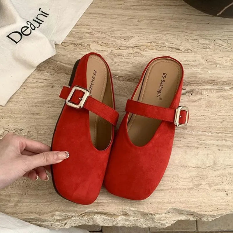 Mary Jane Baotou Half Slipper Women's Summer Outerwear Half Slipper 2025 Summer Soft Flat Bottom Square Toe Slippers for Women Zpaxo