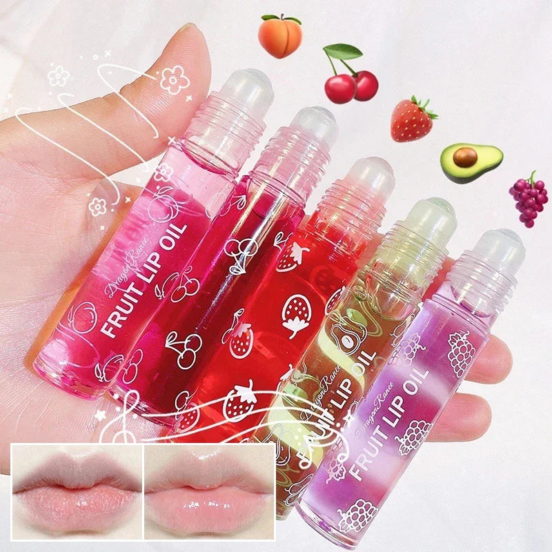 6 Colors Fruit Essence Lip Balm Roll-on Lip Oil Moisturizing Mirror Lipstick Transparent Hydrating Lip Gloss Long-Lasting Shine Zpaxo
